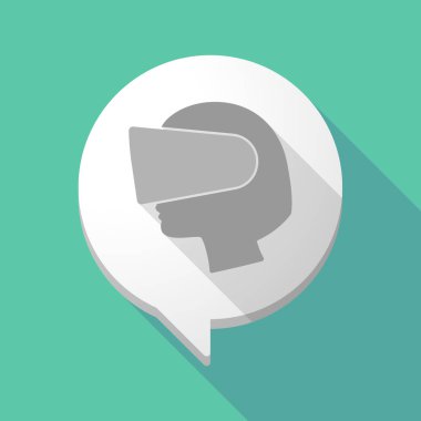 Uzun gölge çizgi roman balon ile bir sanal giyen bir kadın baş 