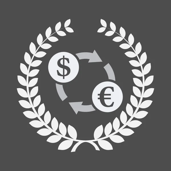 Ghirlanda di alloro isolata con un simbolo di cambio dollaro euro — Vettoriale Stock