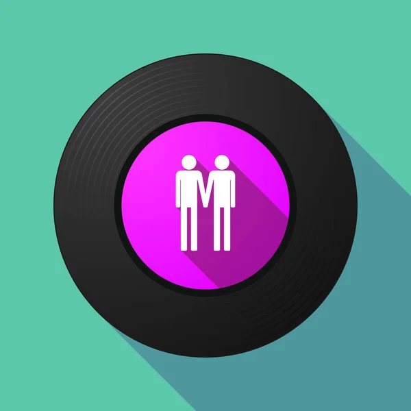 Longa sombra disco de música com um pictograma casal gay — Vetor de Stock