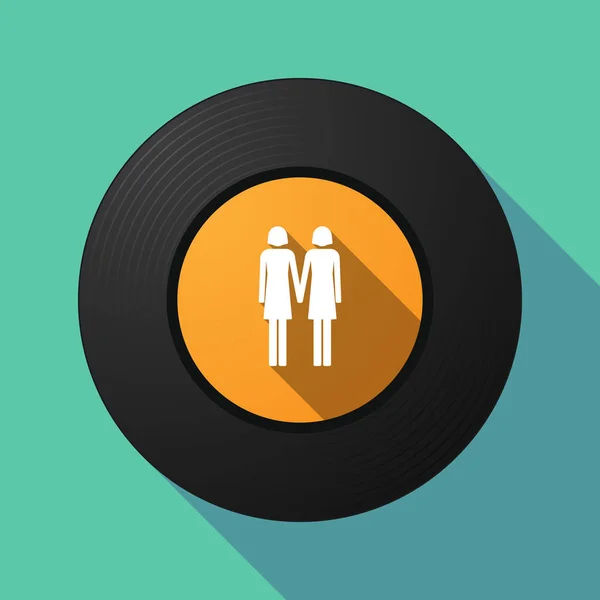 Long shadow music disc with a lesbian couple pictogram — Stock Vector