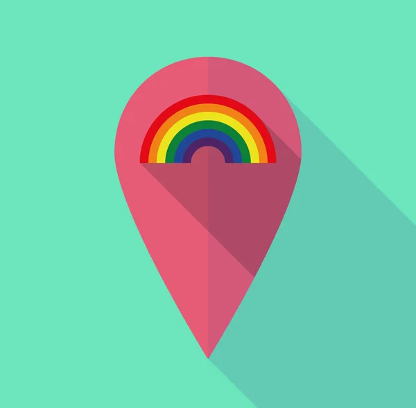 Marca de mapa de sombra larga con un arco iris — Vector de stock