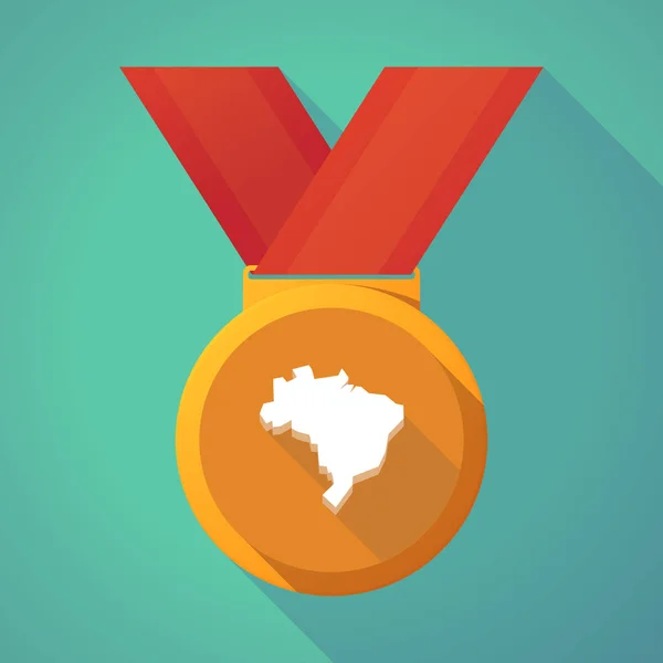Médaille ombre longue avec une carte du Brésil — Image vectorielle