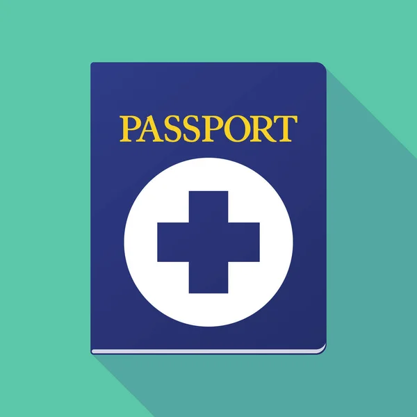 Pasaporte de sombra larga con un cartel de farmacia redonda — Vector de stock
