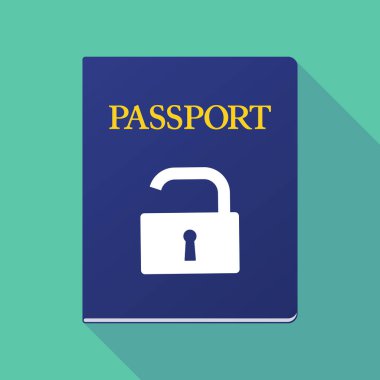 Uzun gölge pasaport ile bir açık kilit yastık