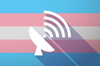 Uzun gölge transseksüel bayrak bir uydu çanağı ile