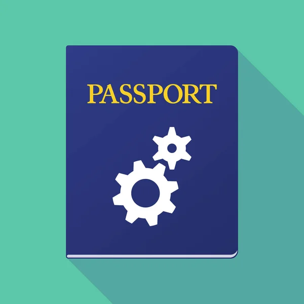 Long shadow passport with two gears — Stock Vector
