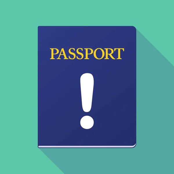 Long shadow passport with an exclamarion sign — Stock Vector