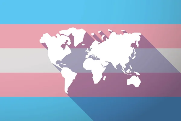 Dlouhý stín transgender vlajka s mapou světa — Stockový vektor