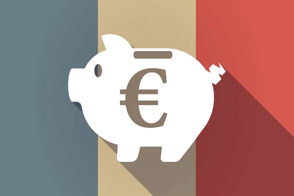 Long shadow France flag with  an euro coin in a piggy bank money — Stock Vector