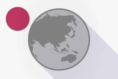Uzun gölge Japonya bayrağı ile bir Asya Pasifik Dünya Dünya Haritası