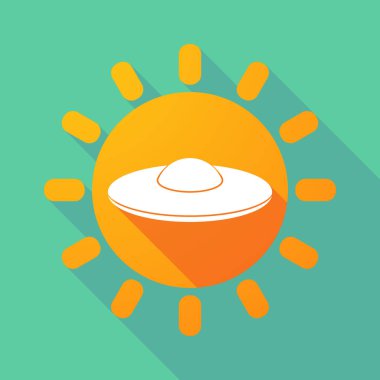 Uzun gölge güneş bir uçan daire Ufo ile