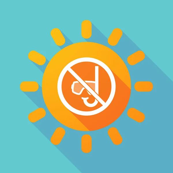 Long shadow Sun with  a diving glasses and a snorkel  in a not a — Stock Vector