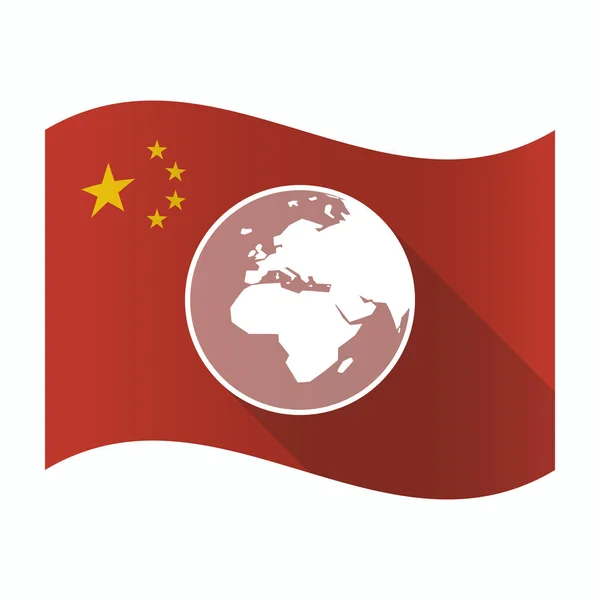 Wapperende vlag van China met een worl regio's van Azië, Afrika en Europa — Stockvector