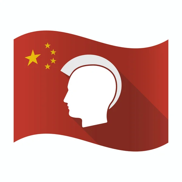 Wapperende vlag van China met een mannelijke punk hoofd silhouet — Stockvector