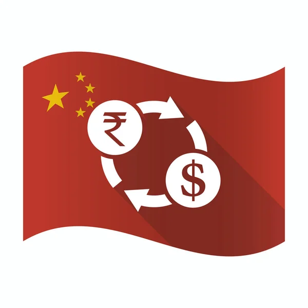 Wapperende vlag van China met een rupee en dollar teken wisselen — Stockvector