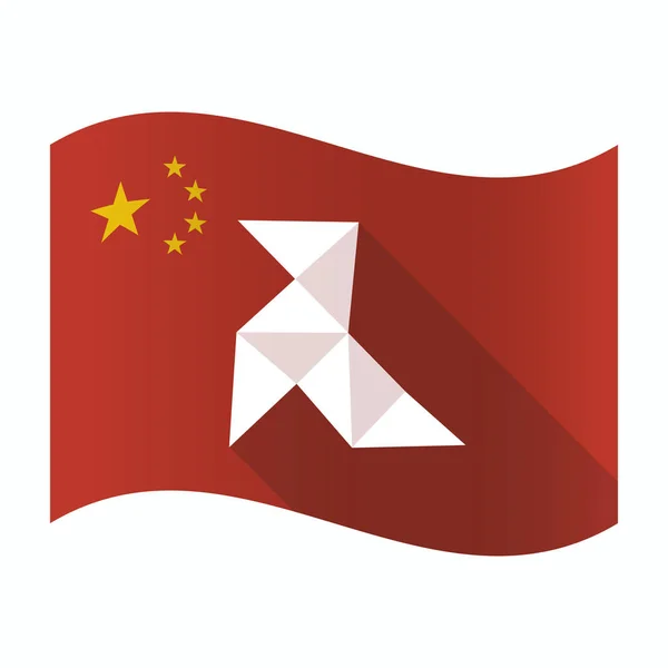 Wapperende vlag van China met een vogel van papier — Stockvector