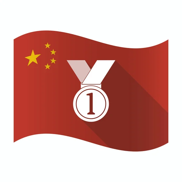 一枚奖章的挥舞着中国国旗。 — 图库矢量图片