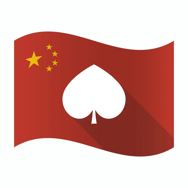 Maça poker oyun kağıdı işareti ile Çin bayrağı sallayarak — Stok Vektör