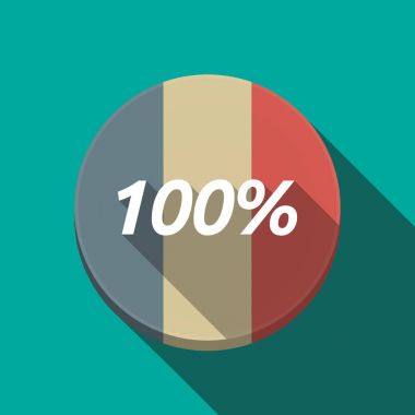 Long shadow  round button with    the text 100%