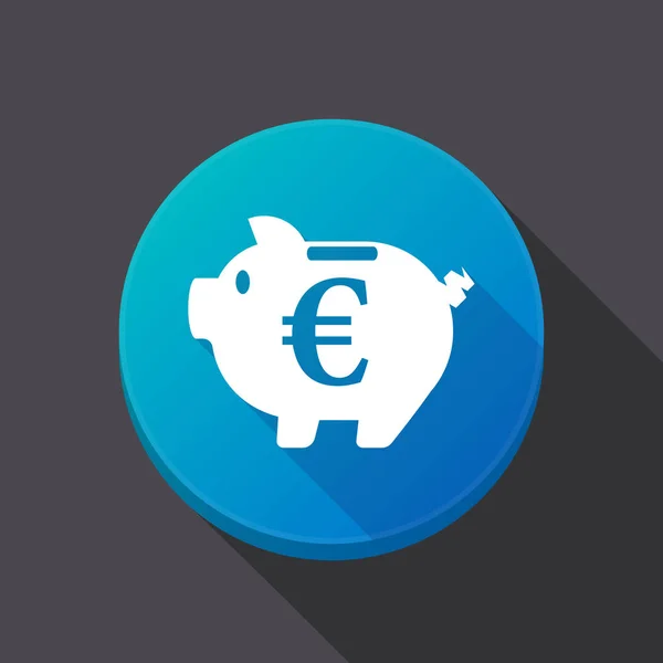 Long shadow button with  an euro coin in a piggy bank moneybox — Stock Vector