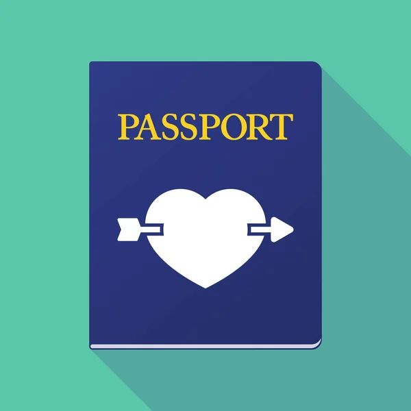 Long shadow passport with  a heart pierced by an arrow — Stock Vector