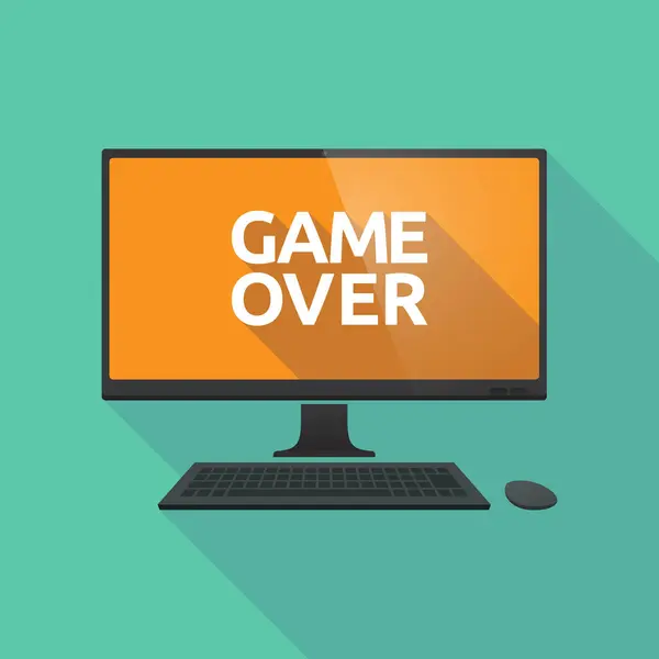 Long shadow computer with  the text Game Over — Stock Vector