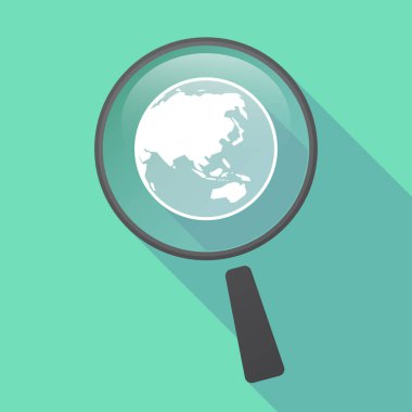 Uzun gölge büyüteç ile bir Asya Pasifik Dünya Dünya Haritası