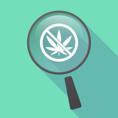 Uzun gölge büyüteç ile bir değil bir esrar yaprak işareti izin