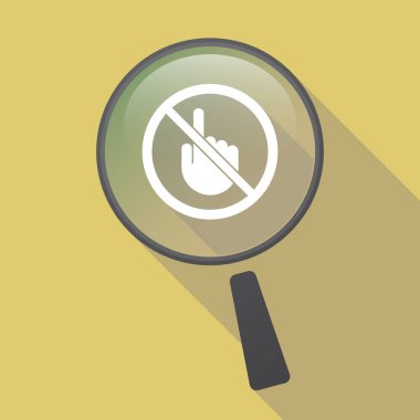 Uzun gölge büyüteç ile bir değil bir dokunaklı el sinyal izin