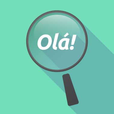 Uzun gölge Büyüteç Hello metnini ile! Portekiz langua