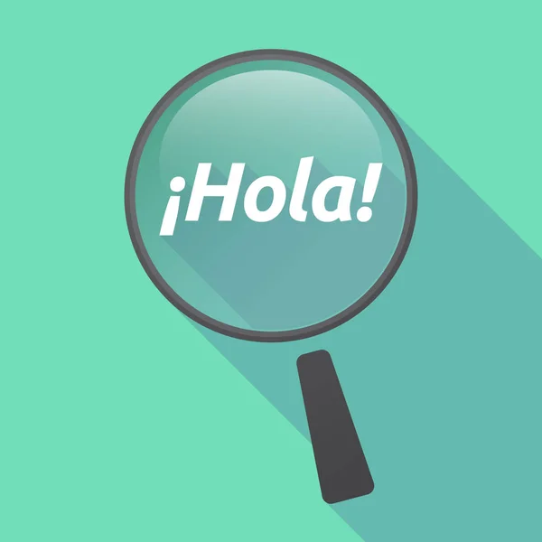 Lupa de sombra larga con el texto Hello! en español — Vector de stock