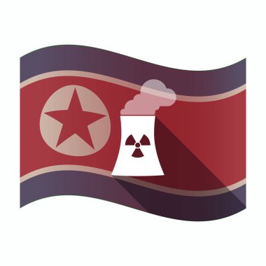 Kuzey Kore bayrağı bir nükleer güç istasyonu ile uzun gölge