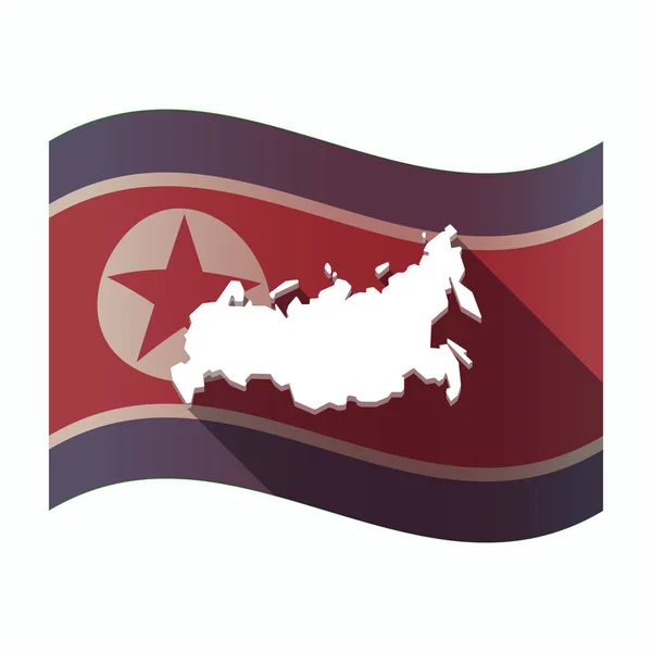 Uzun gölge bir harita Rusya'nın Kuzey Kore bayrağı — Stok Vektör