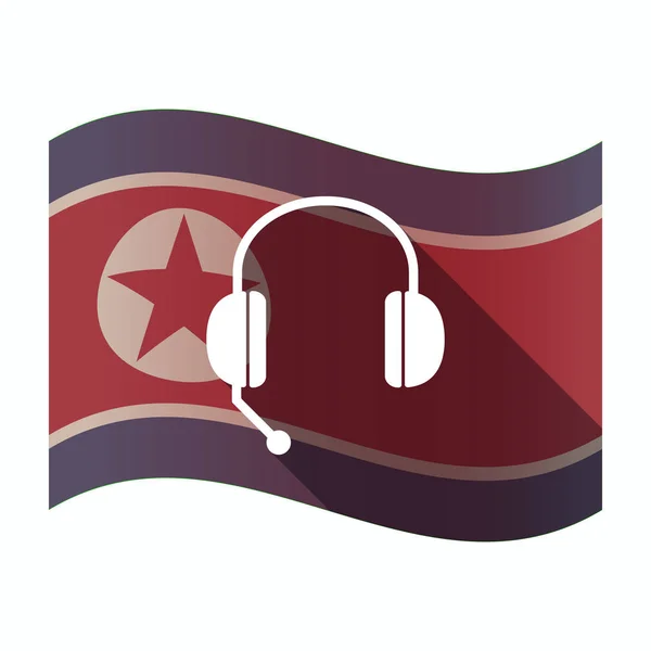 Lunga ombra bandiera della Corea del Nord con un dispositivo di telefonia a mani libere — Vettoriale Stock
