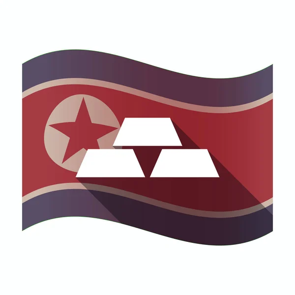 Langer Schatten Nordkoreas Flagge mit drei Goldbarren — Stockvektor