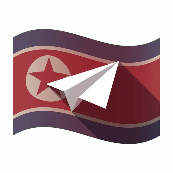 Långa skugga Nordkorea flagga med ett pappersplan — Stock vektor