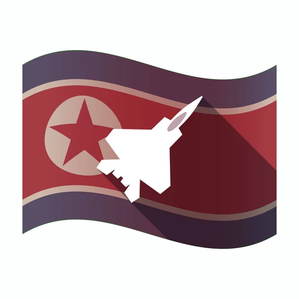 Langer Schatten Nordkoreas Flagge mit einem Kampfflugzeug — Stockvektor