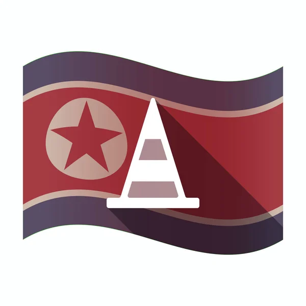 Длинная тень флаг КНДР с дорожным конусом — стоковый вектор