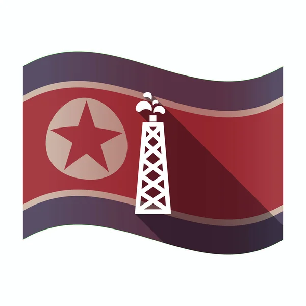 Langer Schatten Nordkoreas Flagge mit einem Ölturm — Stockvektor