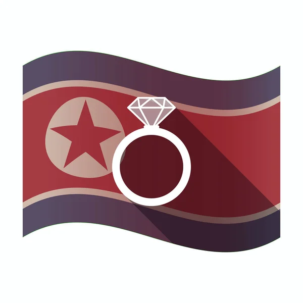 長い影の婚約指輪と北朝鮮の旗 — ストックベクタ