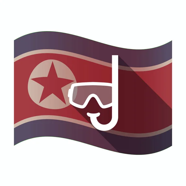 Lange schaduw Noord-Korea vlag met een duiken bril — Stockvector