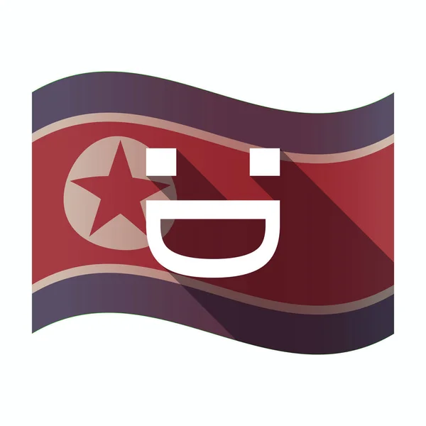 Long shadow North Korea flag with a laughing text face — Stock Vector