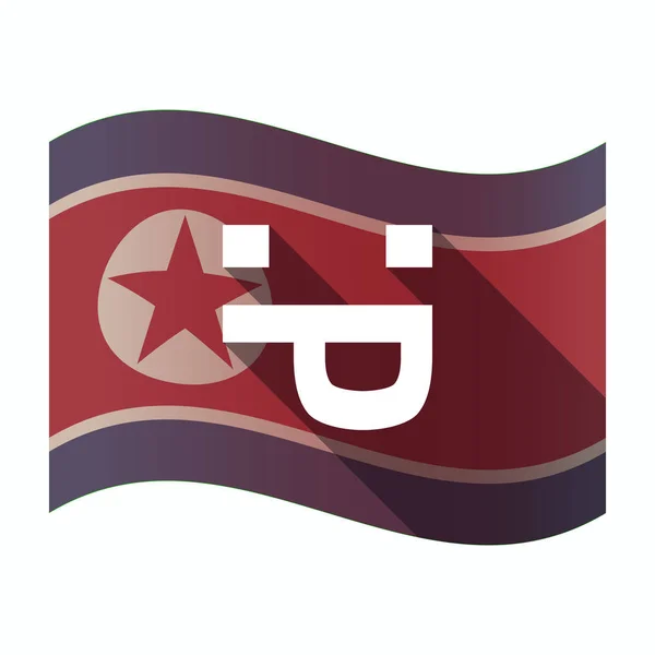 Lunga ombra bandiera della Corea del Nord con una lingua sporgente fac testo — Vettoriale Stock