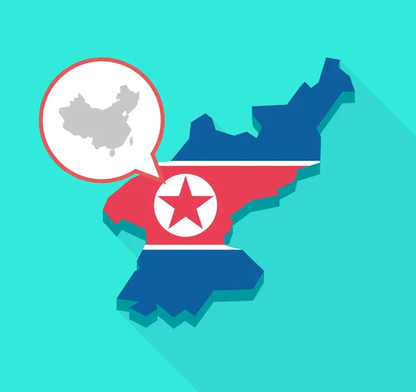 Larga sombra Corea del Norte mapa con un mapa de China — Archivo Imágenes Vectoriales