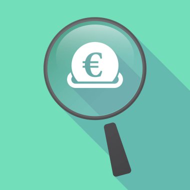 Uzun gölge büyüteç ile bir euro para bir servet girme