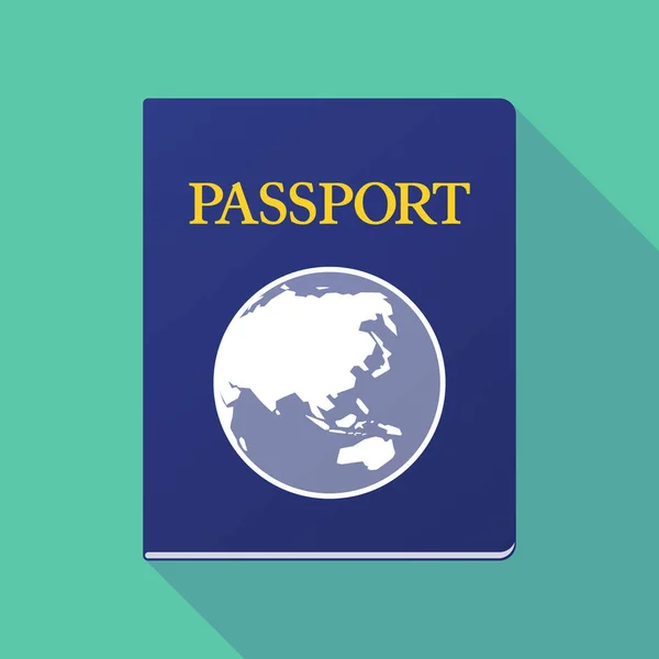 Uzun gölge pasaport bir Asya Pasifik Dünya harita ile — Stok Vektör