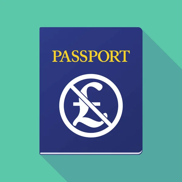 Long shadow passport with  a pound sign  in a not allowed signal — Stock Vector