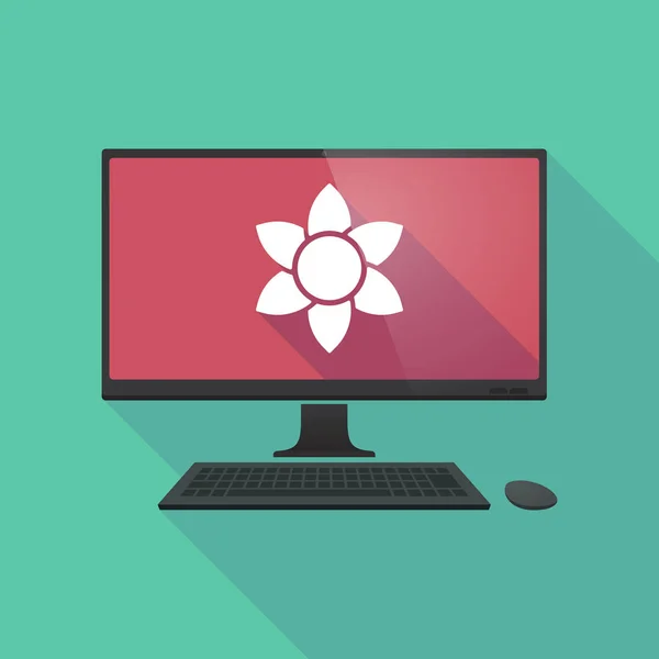 Computer di ombra lungo con un fiore di loto — Vettoriale Stock