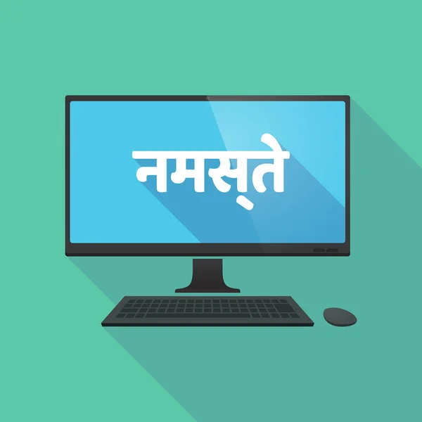 Lange schaduw computer met de tekst Hello in het hindi taal — Stockvector