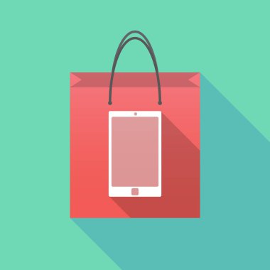 Uzun gölge alışveriş çantası bir akıllı telefon ile